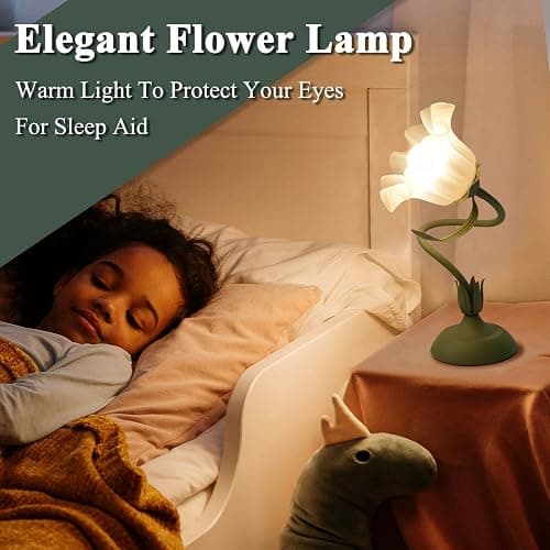 Flower Table Lamp, 3 Level Brightness Vintage Flower Reading Light with E26 Bulb, Cute Desk Lamp Bedside Lamps Lily Lamps for Nightstands Living Room Bedroom Ambient Lighting Home Decor, Metal Base thumbnail 4