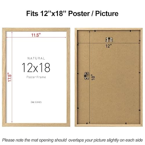 Momentworth 12x18 Frame Set of 3, Solid Oak Wood 12x18 Poster Frame for Wall Mount - Wall Decor for Home, Office & Galley (3 Pack,Oak) - 12x18 , 3pk - Oak thumbnail 3