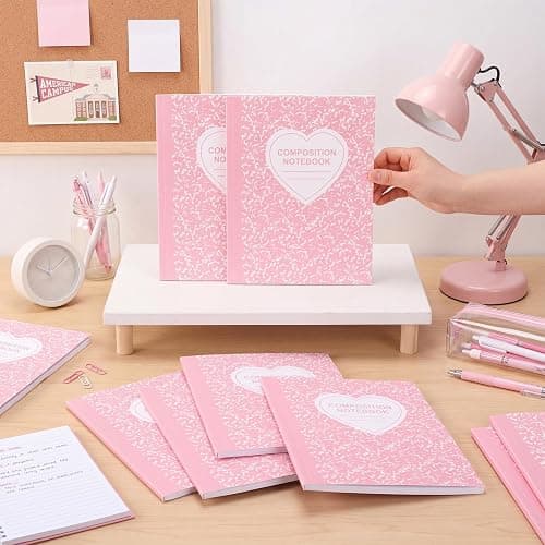 Tenceur Composition Notebook College Ruled Paper Assorted Marble Aesthetic Composition Notebook for Back to School 110 Page 7-1/2" x 9-3/4" Journal Gift for First Day School(6 Pcs,Pink) thumbnail 2