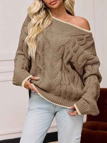 Saodimallsu Womens Oversized Sweater Casual Cable Knit Color Block Crewneck Pullover 2025 Fall Winter Chunky Trendy Sweaters thumbnail 4