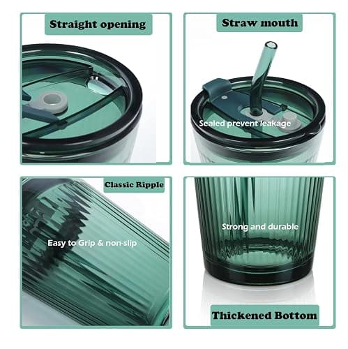 Joeyan Glass Tumbler with Straw and Lid,Green Glasses Water Cup with Straw,Colored Glass Drinking Jars for Juice Beverages Iced Coffee Tea Smoothie Soda Milk,15 oz,Set of 2,Dishwasher Safe thumbnail 5