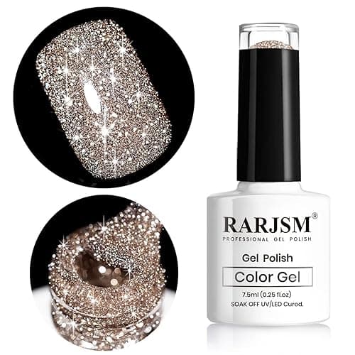 RARJSM Reflective Glitter Gel Polish,Flash Dimond Nude Brown Gel Nail Polish Winter Colors Sparkly Shiny U V L E D Curing Need Nailgel for Manicure DIY and Nail Art Salon 7.5ML