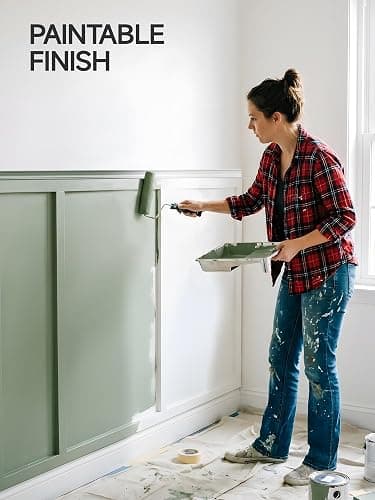 Upick Board and Batten Wainscoting Panels, Paintable, 120" x 43", White | Moisture-Resistant Lightweight PS, Pre-Cut Trim, Easy Glue-On Install for Bathroom, Kitchen, Living Room & Bedroom thumbnail 9