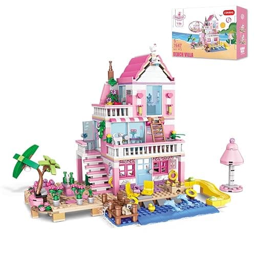 CSNRHG Pink Seaside Beach Villa Friends Building Set Friends Construction Educational Toy 822 Pieces Gifts for Girls Teens Kids Adults Ages 6+ - Image 1
