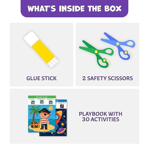 Snip & Shape Scissor Skills Activity Book with Toddler & Kids Scissors 3-5 | 30 cutting crafts for fine motor skills, 2x childrens safety scissors, kindergarten & preschool learning activity workbook thumbnail 2