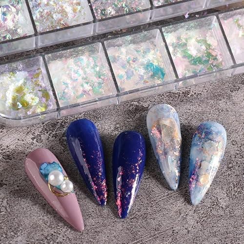 Holographic Iridescent Nail Art Nail Glitter KALEFUL Powder Aurora Foil Sequins Flakes Paillettes Designs Manicure Nail Decorations - 12 Grids thumbnail 7