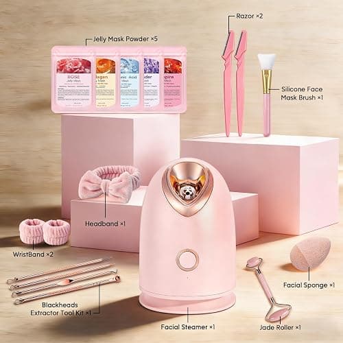 Pjordo Facial Steamer Spa Kit with 17 Skin Care Tools, Nano Ionic Face Steamer for Deep Cleaning Unclogs Pores, Warm Mist Humidifier Steamer for Face Home Sauna SPA, Valentines Day Gifts for Women thumbnail 7