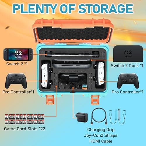 Hard Carrying Case for Nintendo Switch 2 - Waterproof All In One Deluxe Cases for Gaming Enthusiasts, Travel Case for Nintendoo Switch 2 Console, Pro Controller, Dock & Other Accessories: Home Storage thumbnail 2