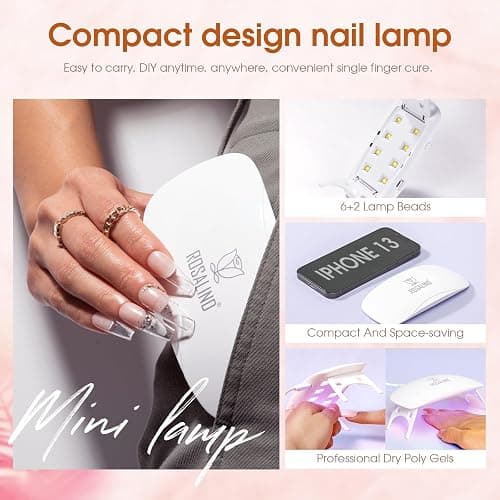ROSALIND Poly Nail Gel Kit -14 Colors +72 Nail Art Accessories kit Clear Nude Poly Nails Gel Kit Starter Kit with Mini UV Lamp Slip Solution Basic Tools for Beginners with Everything thumbnail 5