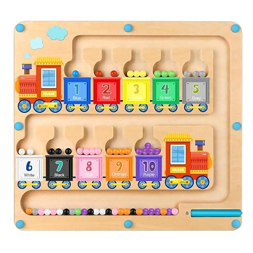 wakeInsa Magnetic Color and Number Maze,Montessori Toys for 2-5 Years Old Boys,Wooden Magnet Balls Puzzles,Toddler Busy Board,Preschool Learning Activities,Christmas & Birthday Gift for Kids - Image 1