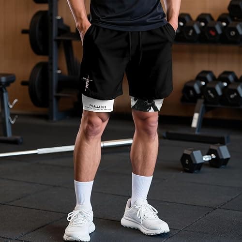 GritSon Psalm 56:3 Christian Shorts for Men, Mens Gym Clothes, Mens Shorts with Liner, Work Out Shorts Gym for Men 2 (M) thumbnail 3