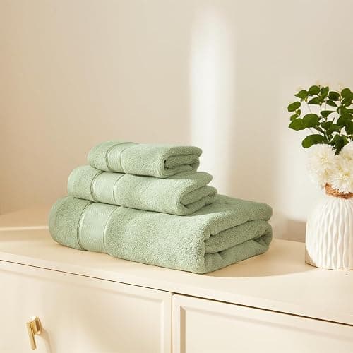 Marvione Bath Towels Set 6 Piece, 100% Turkish Cotton Highly Absorbent and Soft Towels for Bathroom 2 Bath Towels 2 Hand Towels 2 Washcloths, Sage Green thumbnail 3