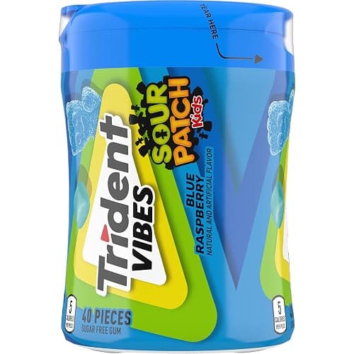 Trident Vibes SOUR PATCH KIDS Blue Raspberry Sugar-Free Chewing Gum, 40 Piece Bottle thumbnail 13
