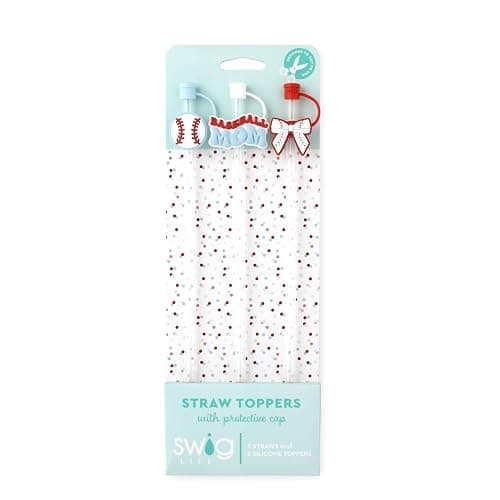 Swig Straw Toppers Set, 3 Reusable Straws with 3 Silicone Covers, Cover Cap with Customizable Length, Compatible with 40oz Tumblers, Tumbler Accessories, Baseball Mom Gift (Home Run) thumbnail 2