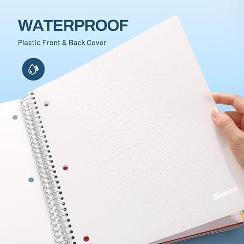 SUNEE 5 Subject Notebook College Ruled - 400 Pages, 9"x11", 5 Pocket Colored Dividers, 3-Hole Punched Paper, White thumbnail 6