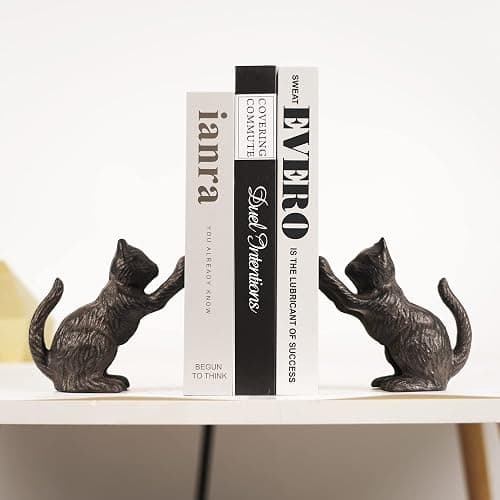 Ambipolar Cat Decorative Bookends, Unique Book Ends to Hold Books Heavy Duty for Office Desk, Vintage Antique Black Home Decor, Shelf Decoration, Modern Living Room Decor thumbnail 5