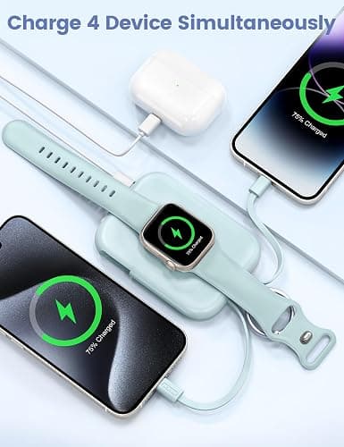 RORRY Portable Charger, 5000mAh Portable Charger Power Bank with Built-in Cables, Travel Keychain Battery Pack for Apple Watch Ultra/11/10/9/8/7/6/SE, iPhone Air/17/16/15/14/13/12, Blue thumbnail 4