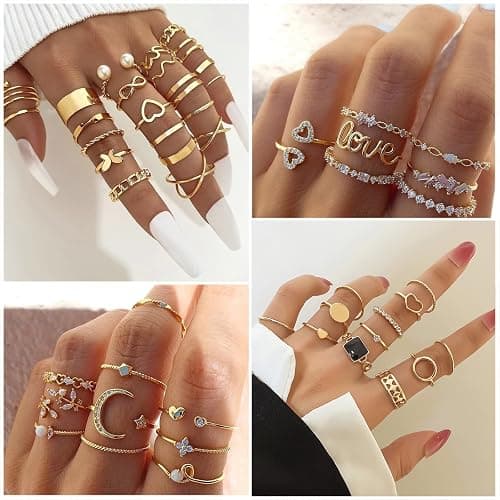 IFKM Gold Knuckle Rings Set For Women Vintage Stackable Joint Finger Midi Rings Dainty Cubic Zirconia Crystal Simple Twist Hollow Cute Rings Pack Jewelry Gift thumbnail 3