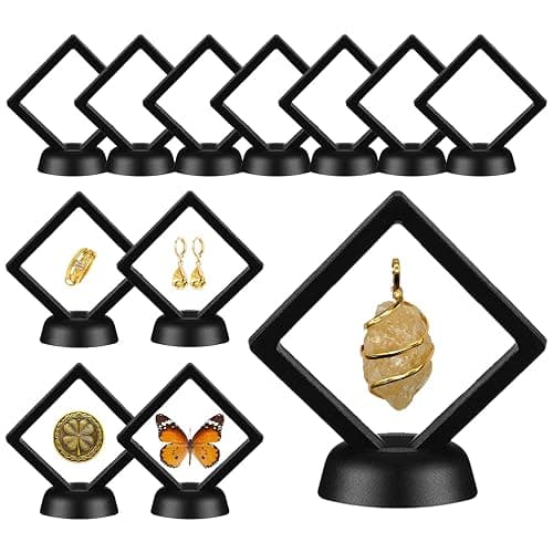 BMHHWAI 12Pcs 3D Floating Display Case 2.7in Black, Clear Film Jewelry Storage Box Plastic Frame Stand for Challenge Coin Fossils Rocks Shark Tooth Butterfly - Image 1