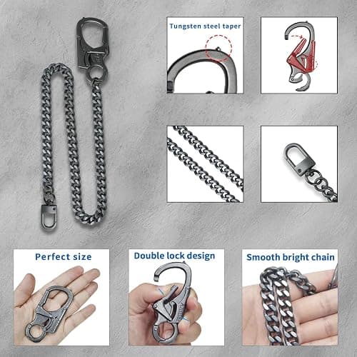 Ahiller Wallet Chain for Men, Lockable Carabiner with Tungsten Steel Taper, Heavy Duty Chain for Key Pocket Belt Jean thumbnail 4