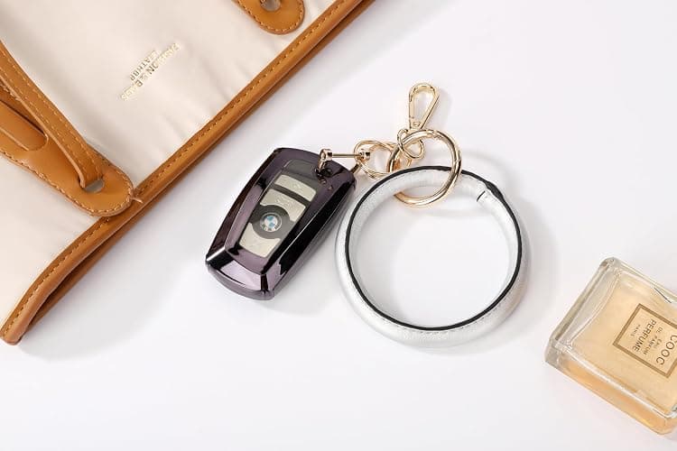 Junyuerly Wristlet Bracelet Keychain PU Leather Key chain Silicone Bangle Key Ring for Women Girls thumbnail 2