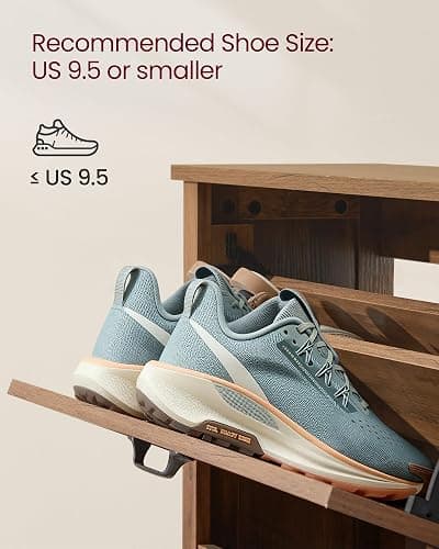 VASAGLE Farmhouse Shoe Cabinet, Narrow Storage Organizer, 2 Flip Drawers | Shoe Storage Organizer, Fits 16 Pairs, 34.3 x 9.5 x 34.6 in, Honey Brown, LIRY Collection UHSC201K01 thumbnail 5
