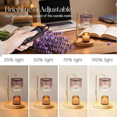 Candeldo Candle Warmer Lamp with Timer: Purple Candle Warming Lamp with 2 Bulbs Height Adjustable Wax Melt Dimmable Bedroom Decor for Women thumbnail 7
