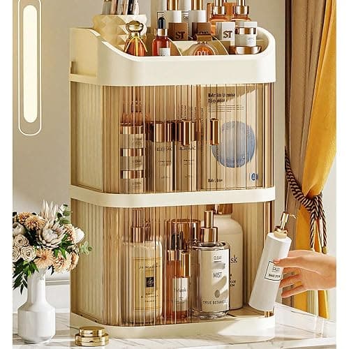 FUKWUNTO Cosmetics Storage Box Makeup Storage Organizer sliding door Desktop Storage Cabinet Dust-Proof Storage Dressing Box thumbnail 7