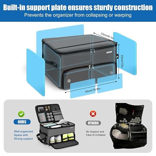 Golf Trunk Organizer for Car SUV with Shoe Compartment & Divider | 2-Layer Golf Storage Bag for Balls, Tees, Accessories | Waterproof Golf Locker Gift for Men, Dad, Golfers thumbnail 4