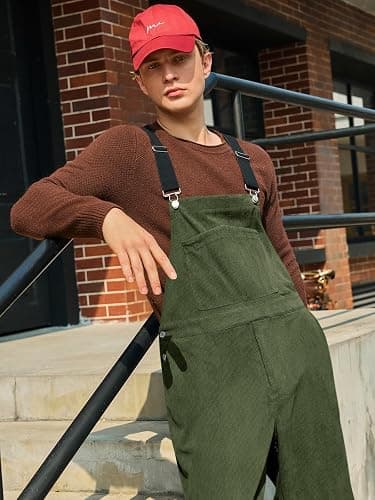 Runcati Mens Corduroy Bib Overalls Casual Adjujstable Strap Workwear Fashion Fall Winter Loose Fit Jumpsuit thumbnail 2