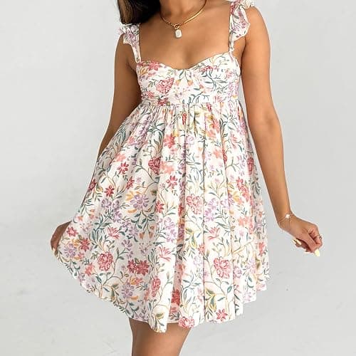 Awoscut Women Cute Babydoll Mini Dress Ruffle Strap Maternity Dresses Summer Y2K Flowy Teens Short Sundress thumbnail 4