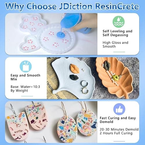 JDiction ResinCrete, 1000G Water-Based Eco-Friendly Formula, 20-30 Minutes Demold Fast Curing Eco Casting for Beginners, Mineral Casting Powder, Easy Mix for DIY Home Art thumbnail 6