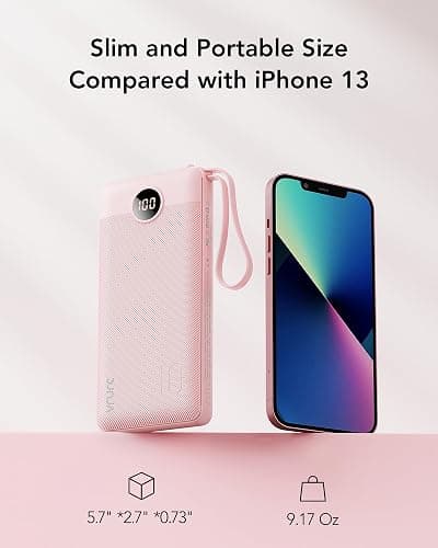 VRURC Portable Charger Power Bank, 10000mAh Travel Essentials Battery Pack, 5 Outputs 2 Inputs Slim Charging Bank Built-in Cables Cords Wires Compatible with iPhone,Samsung,Android-Pink(1 Pack) thumbnail 5