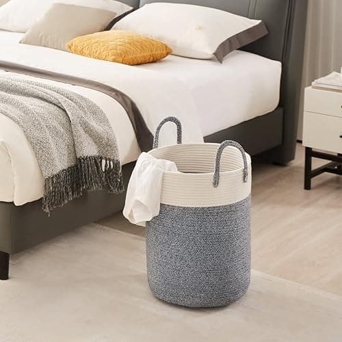 YOUDENOVA Cotton Laundry Hamper, 58L TALL Storage Basket-Blue | Woven Collapsible Laundry Basket, Clothes Hamper with Reinforced Handles in the Laundry Room, Bedroom, Bathroom thumbnail 6