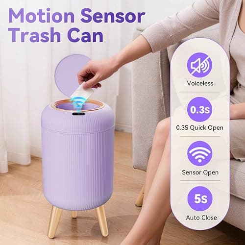 onlcuk Motion Sensor Bathroom Trash Can with Lid, 3 Gallon/11L Automatic Bathroom Wastebasket,Touchless Trash Bin with Removable Legs for Kitchen,Office,Toilet,Bedroom,Smart Sensor Trashcan-Purple thumbnail 4