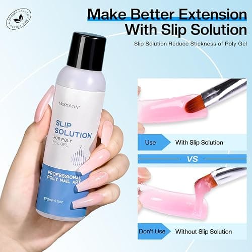 Morovan Poly Gel Slip Solution Kit: 4oz Slip Solution Liquid for Poly Gel Nails Dual-Ended Brush Pusher for Beginner thumbnail 4