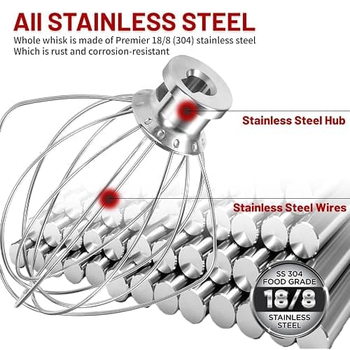 K45WW 6 Wire Whip Attachment for KitchenAid 4.5 5 Quart Tilt-Head Stand Mixer, Dishwasher Safe, Stainless Steel Whisk for Kitchen Aid Mixer Accessory Replacement Parts thumbnail 6