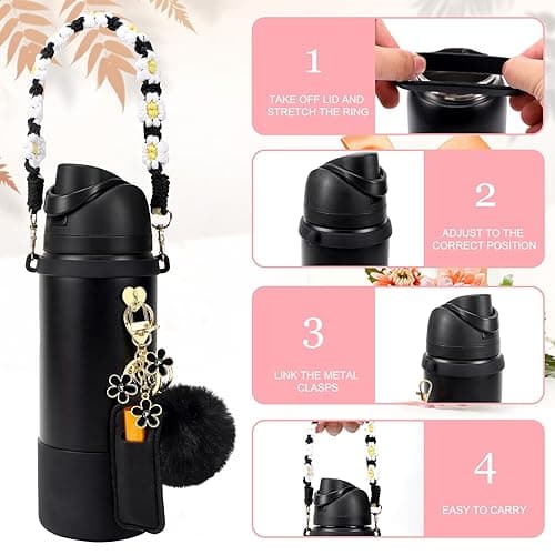 Compatible for Owala Accessories Bundle: Silicone Boot for 24oz & 32oz Bottles, Charms, Handle, Strap, Rubber Bottoms, and Decorative Add-ons for Your Compatible for Owala Water Bottle, White - White - 24 Ounces thumbnail 2