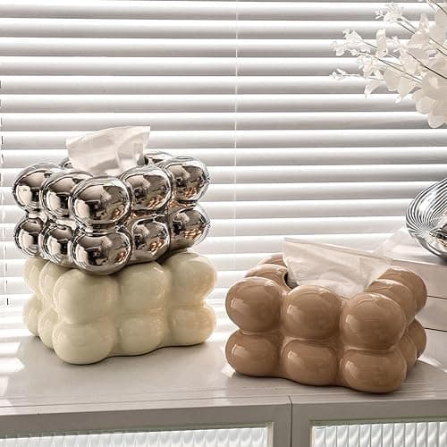 F Fityle Luxus-Tissue-Box-Abdeckungshalter, Kosmetiktuch-Papierbox-Abdeckungs-Organizer, Serviettenspender für Arbeitsplatte, Schminktisch, Küche, Hotel, Silber thumbnail 8