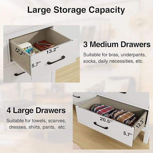 JOZZBY White Dresser for Bedroom with 7 Drawers, Modern Deep Drawer Dresser with Golden Handles, Wooden Storage Organizer Chest of Drawers for Office, Hallway thumbnail 6