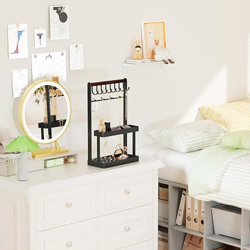 Lolalet 4-Tier Jewelry Organizer, Cute Necklace Holder Stand with 12 Hooks for Teen Girl Aesthetic Room Bedroom Decor -Black thumbnail 2