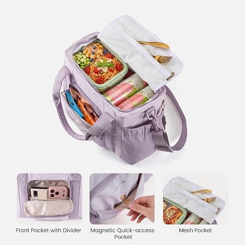 LOVEVOOK Insulated Lunch Box for Women,Adult Lunch Cooler Tote Bag with Bow | Wide Opening Lunch Box,Bow Charm,Large Cup Holder,Leakproof,Teacher,Work,Picnic,Beach,Family,Meal Prep,Gift thumbnail 6