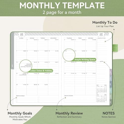 Getink 2026 Planner Weekly & Monthly Daily Agenda Book with Linen cover, 2026 To Do List Notebook with Colorful Monthly Tabs, Inner Pocket, Elastic Closure (Green,5.5 * 8.5) thumbnail 4