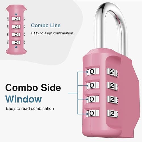 Puroma Combination Lock 4 Digit Gym Locker Padlock Waterproof, 1 Pink Rose | For School Fence Toolbox, Resettable, Outdoor, Crack Cutting Resist, Hardened Steel Shackle, Side Window Large Number thumbnail 4