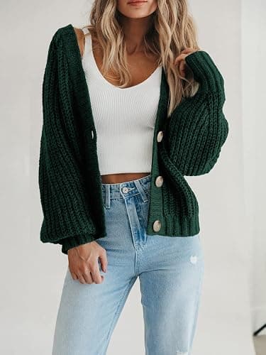 PRETTYGARDEN Women's Chunky Knit Open Front Sweater Long Sleeve Button Loose Short Cardigan Outerwear Coats thumbnail 4