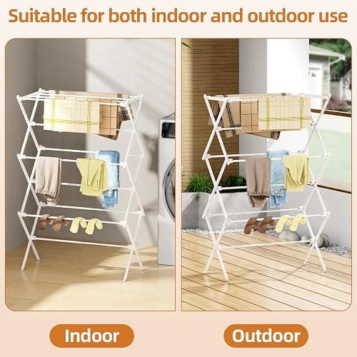 FILROUG Drying Rack Clothing, 3-Tier Clothes Drying Rack Foldable, Antirust Laundry Drying Rack Collapsible Use for Indoor & Outdoor, 11.8" D x 34.6" W x 35.4" H, White thumbnail 5