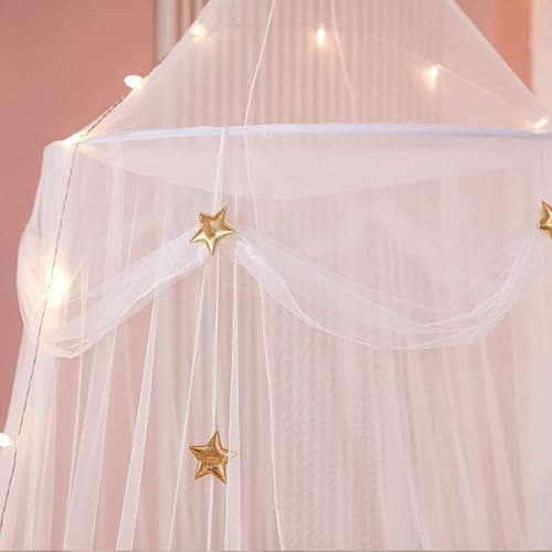 Nattey Bed Canopy with Lights for Girls,Gold Star Princess Crib Canopy Curtains,Extra Large Dome Mosquito Net Reading Nook Canopy for Kids Boys Twin Full Queen Size Bed,Fire Retardant Fabric thumbnail 5