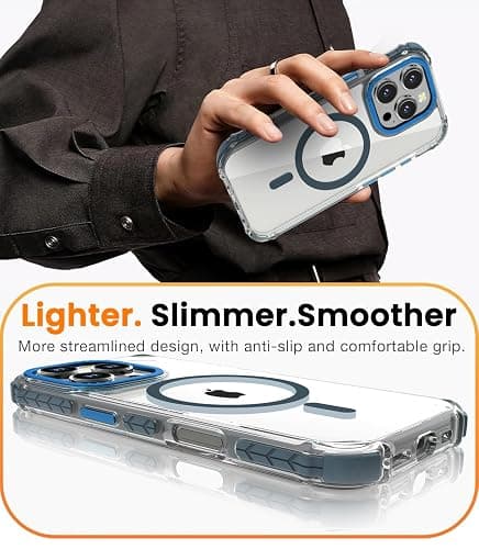 DEERLAMN Strong Magnetic Case for iPhone 16 Pro 6.3-Inch,[Compatible with Magsafe] Clear Slim Shockproof Protective Phone Cover for Women Men-Transparent+Blue thumbnail 6