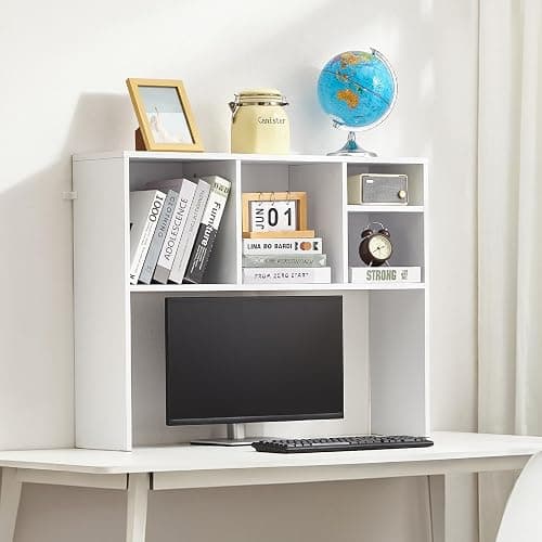VEVOR Desktop Bookshelf, Storage Organizer with 5 Shelves for Computer Desk, Wooden Shelf Desk Hutch with Anti-Slip Feet Pads, Desk Top Display Rack for Office, Home & Dorm, White thumbnail 2