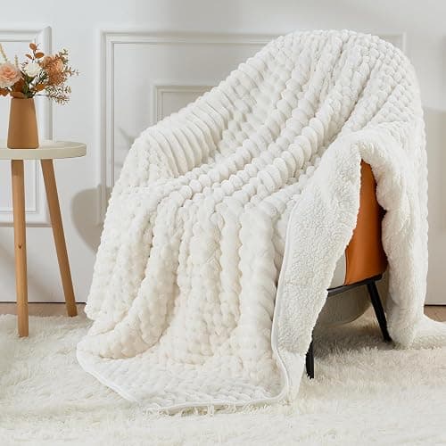 Uttermara Weighted Blankets for Adults, Queen Size 15lbs 60x80 Inches | Soft Warm Sherpa Fleece; Machine Washable; Filled with Glass Beads; Fuzzy Heavy Plush Throw for Sleep and Calm; Cream White - Image 1